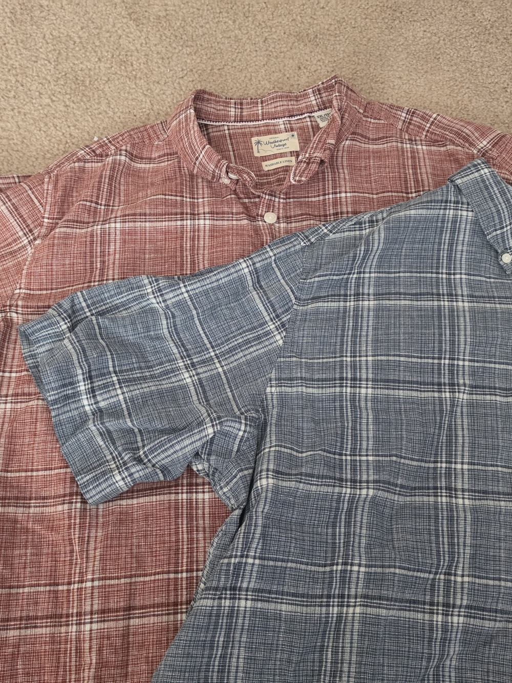 WeatherProof Vintage Linen Plaid Button Down Shirts Mens XXL 2 Pack